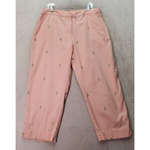 Sun Moda Pants Women's XL Pink Linen Palm Tree Embroidered Straight Leg Mid Rise